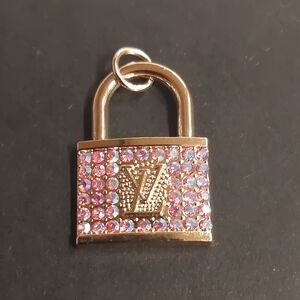 LV Gold and Pink Crystal Padlock Charm Pendant